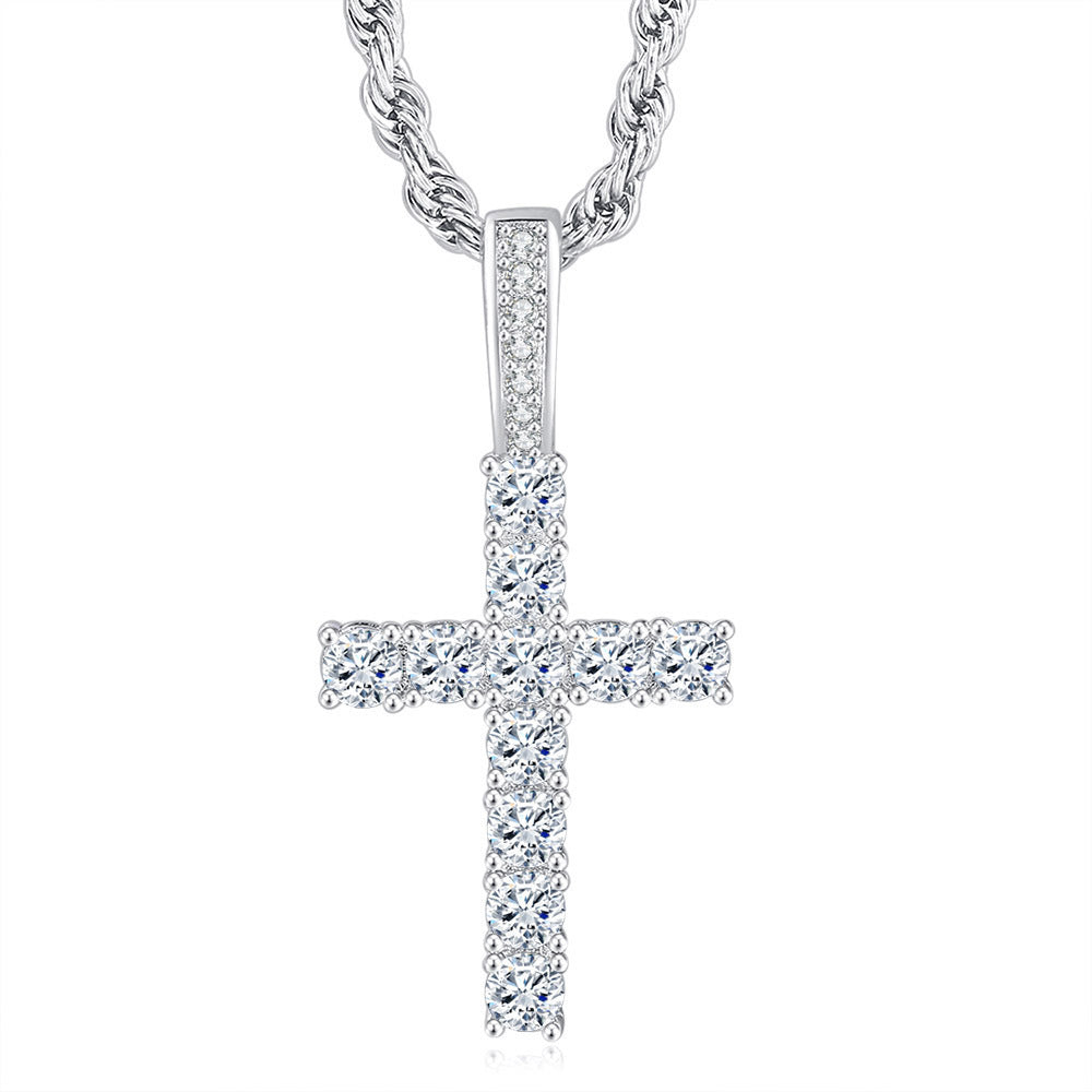 Wholesale Cross Inlaid 4mm Zircon Pendant Copper Necklaces